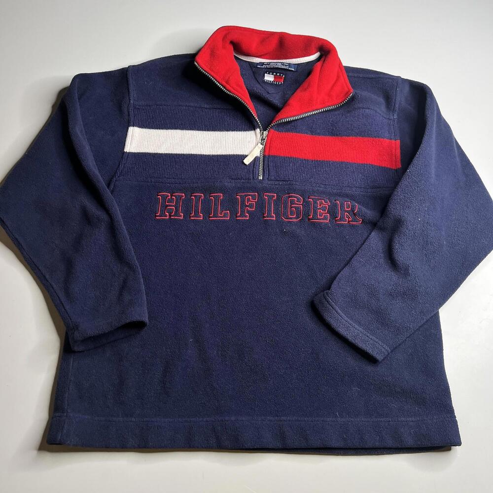 Tommy‎ Hilfiger Sweatshirt Size L Blue Fleece 1/4 Zip Colorblock Pullover